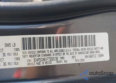 2015 Dodge Journey Se из США, поврежденный, VIN 3C4PDCAB1FT532132